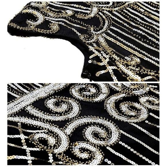 ✨ Flapper Great Gatsby Roaring 1920s Retro Tassel Fringe Sequin Dress SIZE L NEW - Picture 15 of 17